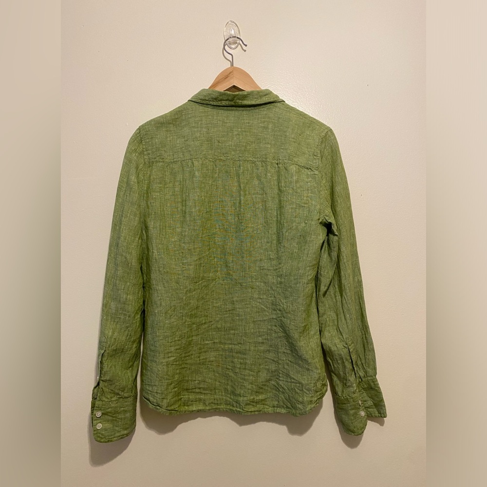 J. Crew Baird McNutt Irish Linen Shirt in Green . Size 12 . Style G061 - Picture 2 of 6